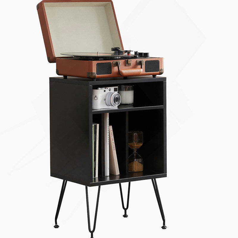 Support de tourne-disque durable en panneau de fibres à densité moyenne avec pieds réglables en métal pour le salon, le rangement et le style