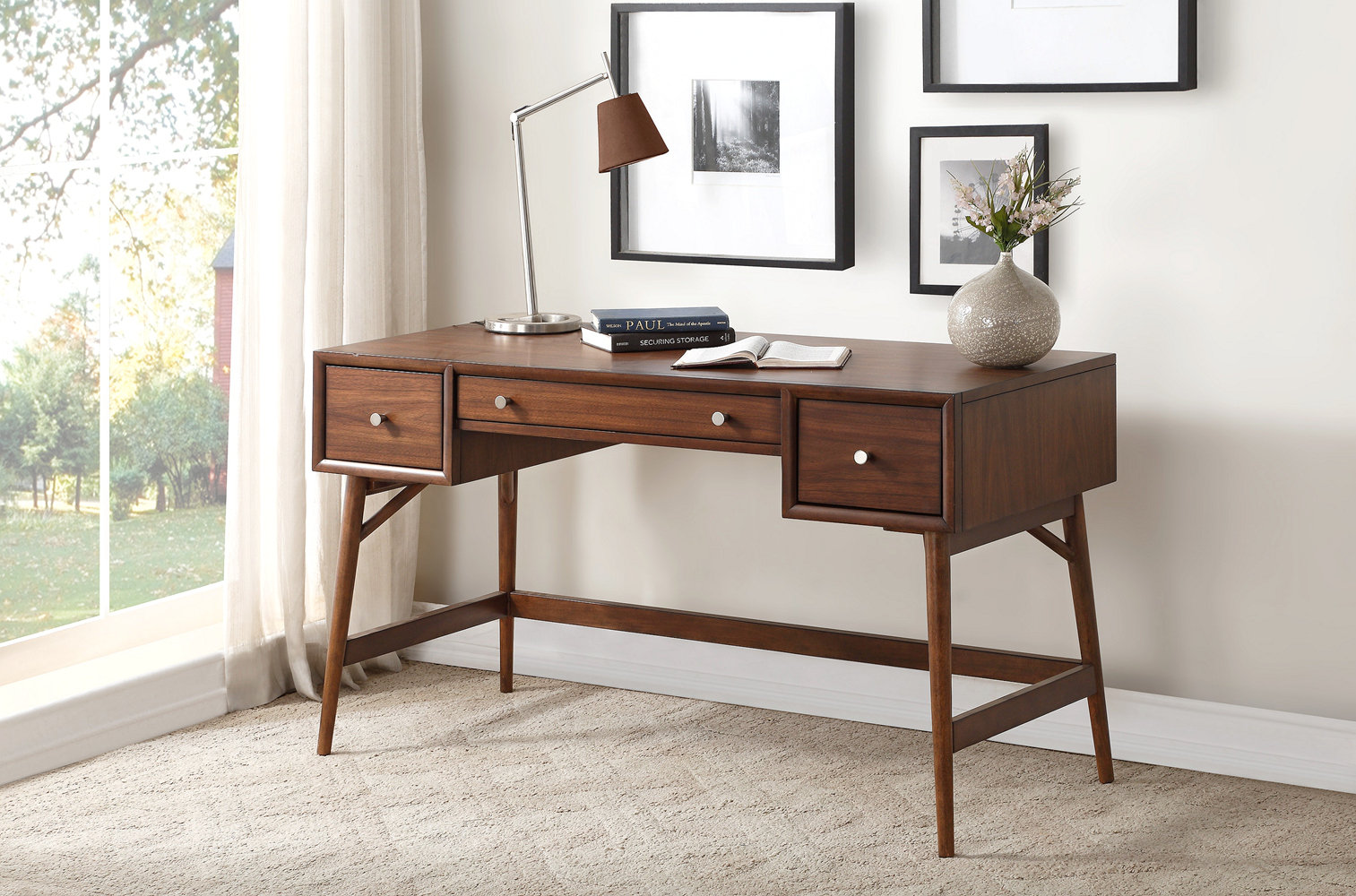 Writing Drawer Table Corrigan Studio® Brown Finish Stylish Writing Desk Storage Drawers ...