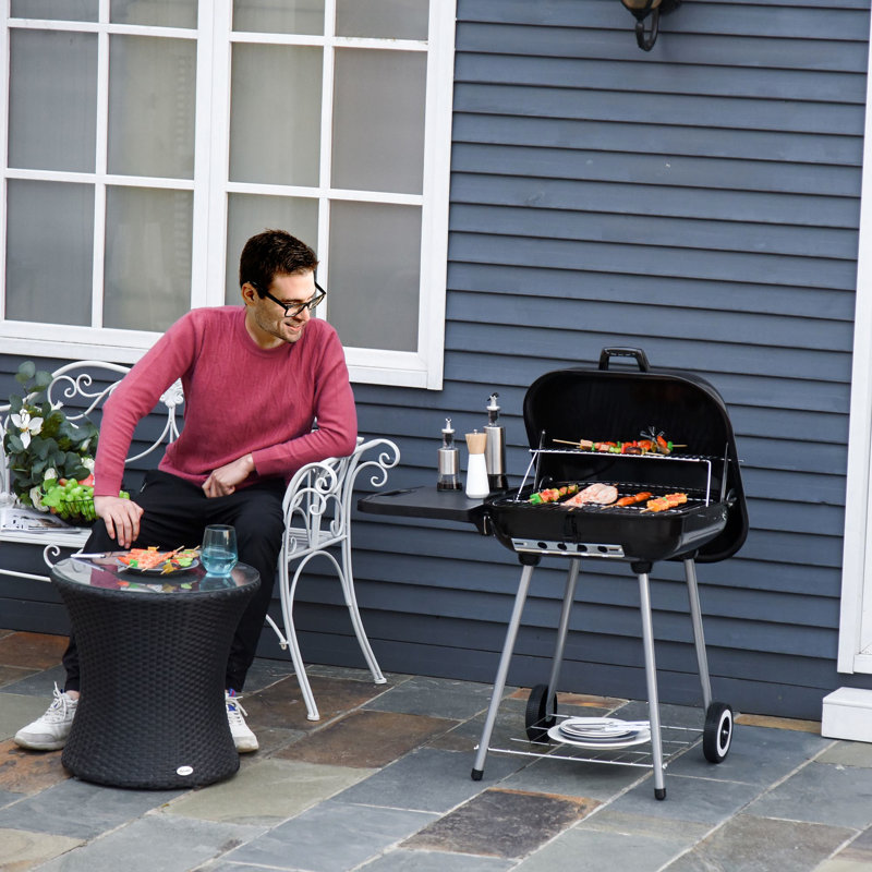 Barbecue au charbon de bois de 21 po avec roulettes et tablette inférieure - Évents portatifs réglables pour barbecue pour barbecue
