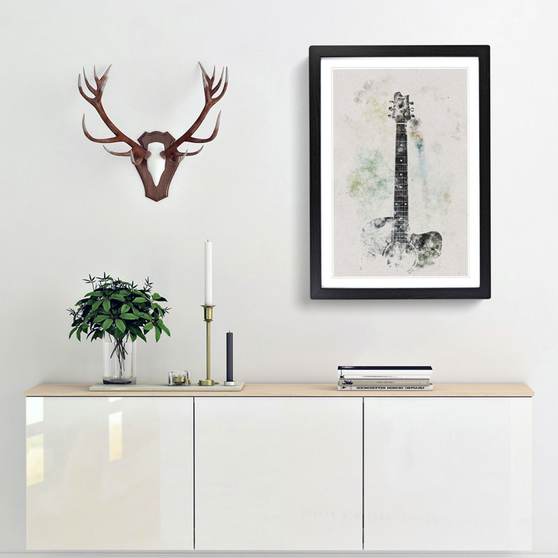 Acoustic Guitar Watercolour - Picture Frame Graphic Art, 45cm H x 33cm W x 2cm D, Black Framed