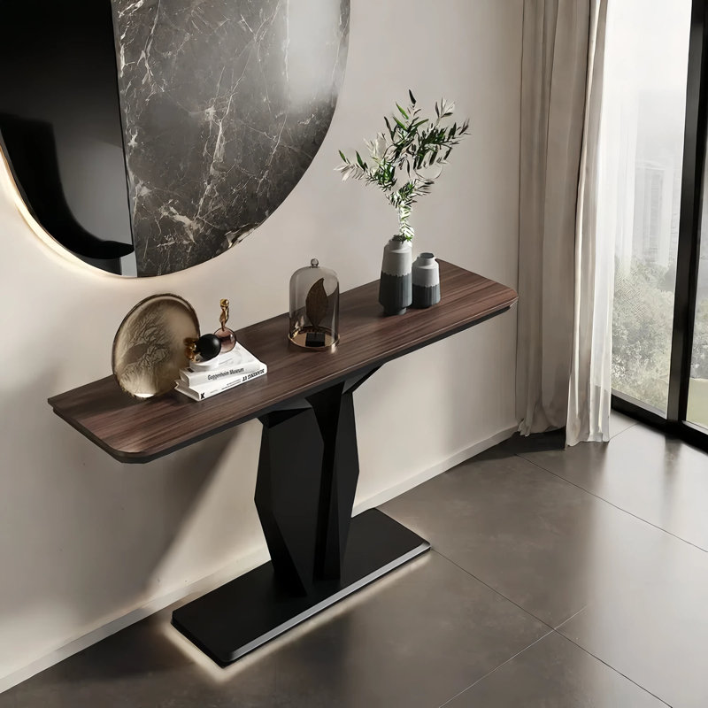 Modern Minimalist Walnut Console Table, 31.5" H x 47.2" W x 11.8" D, Black