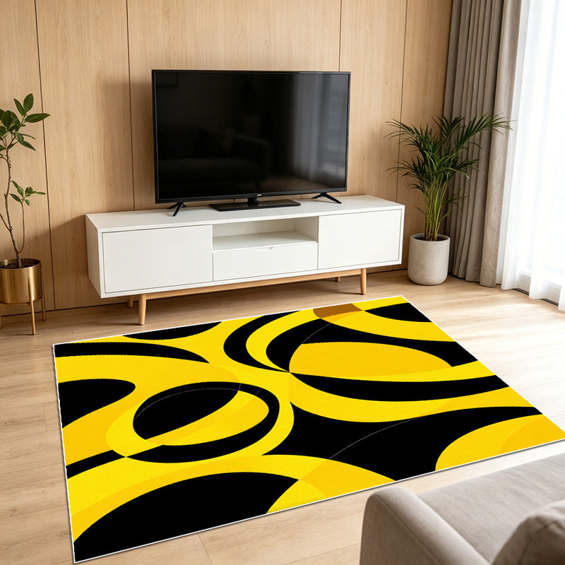 1PC Yellow Black Swirl Abstract Geometric area rugs for Living Room, Soft and Comfortable, Suitable for all seasons, easy-to-maintain, machine washable Indoor floor mat, Under Table Farmhouse suitable for living room, dining room, bedroom, kitchen,...