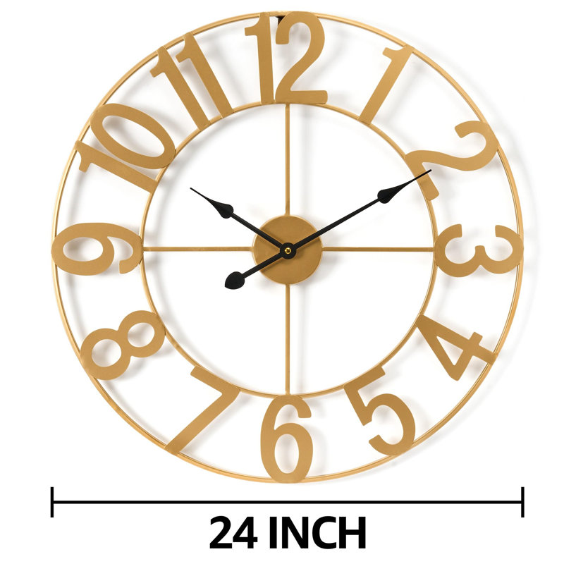 24-Inch Gold Metal Wall Clock with Arabic Numerals
