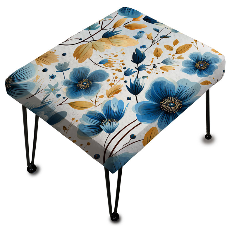 Watercolor Whimsy Blue Floral Melody II - Floral Rectangle Ottoman