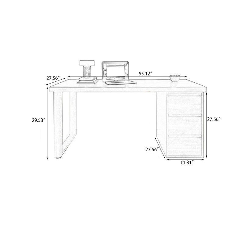 Bureau rectangulaire en bois massif à 3 tiroirs Chestnut, H 29,53 po x l 55,12 po x P 27,56 po, Retour à droite