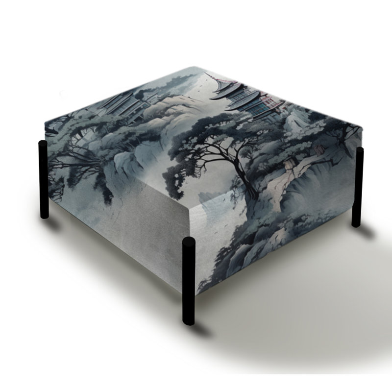 Encre de Chine, paysage - grand repose-pieds carré chinois