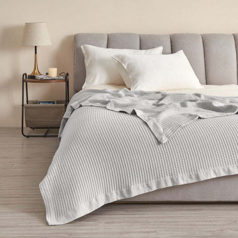 Full Light Grey Cotton Waffle Weave Bed Blanket