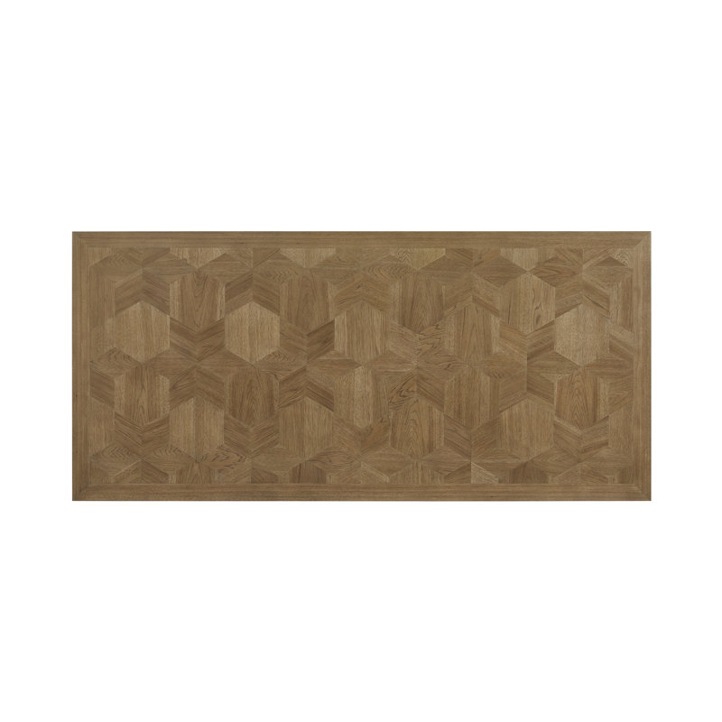 Deemston Extendable Trestle Dining Table with Geometric Top & 2 Leaves – Almond Finish, 30", Brown