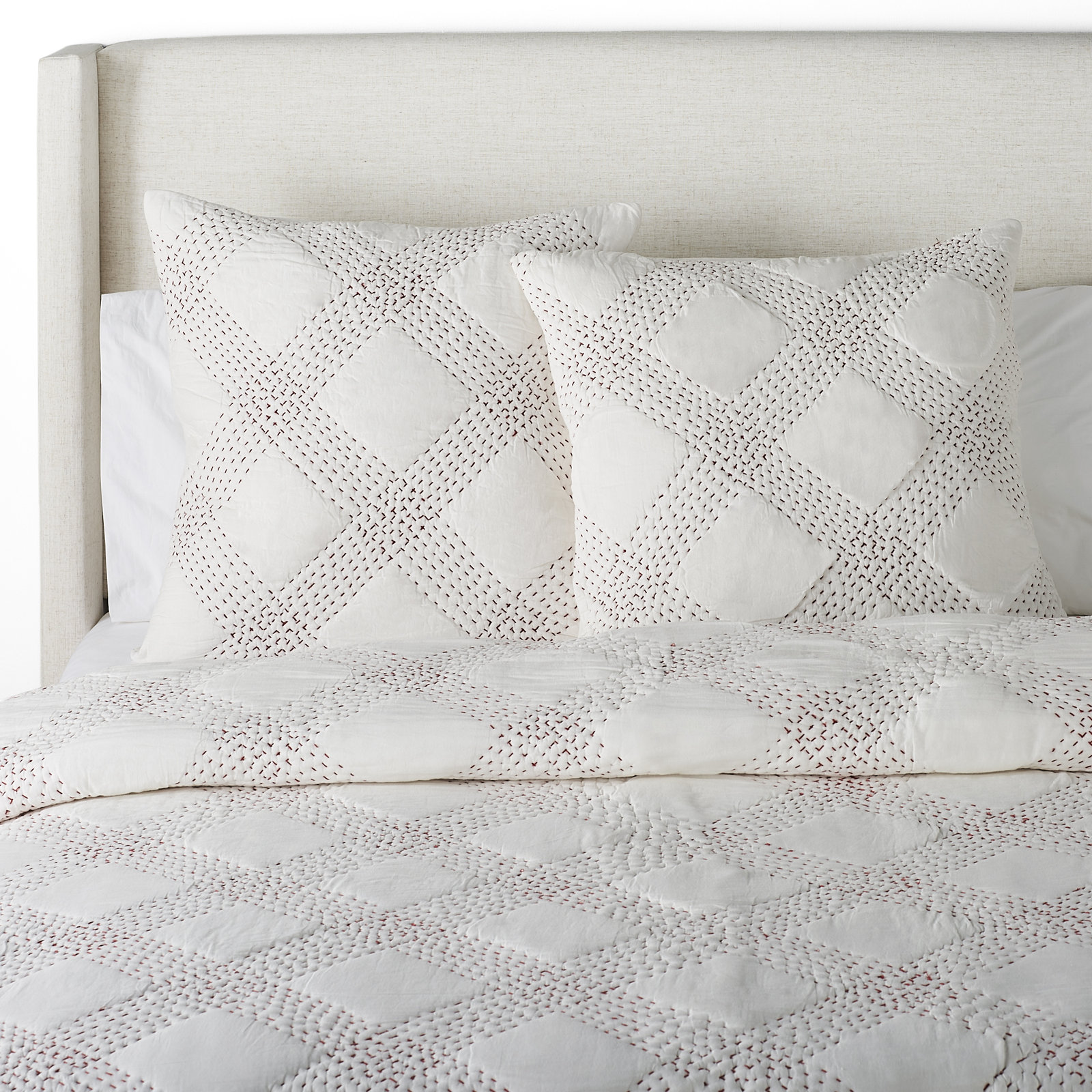 Feba Cotton Quilt Set, Twin Quilt, White/Red