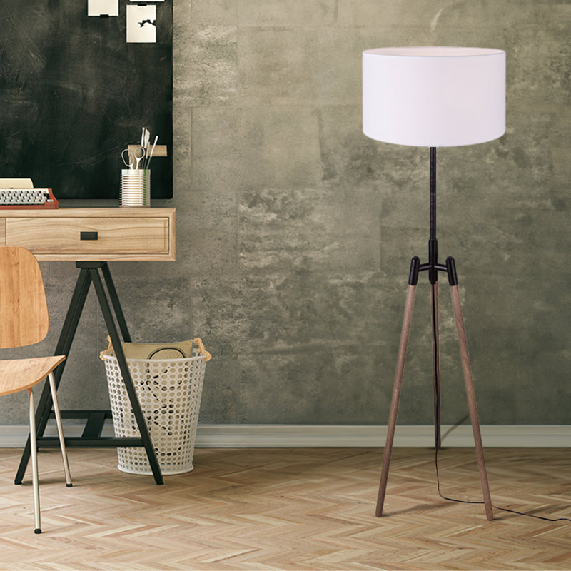 Mariquita 1 Light Floor Lamp With Matte Black And Faux Woodgrain Finish And White Shade