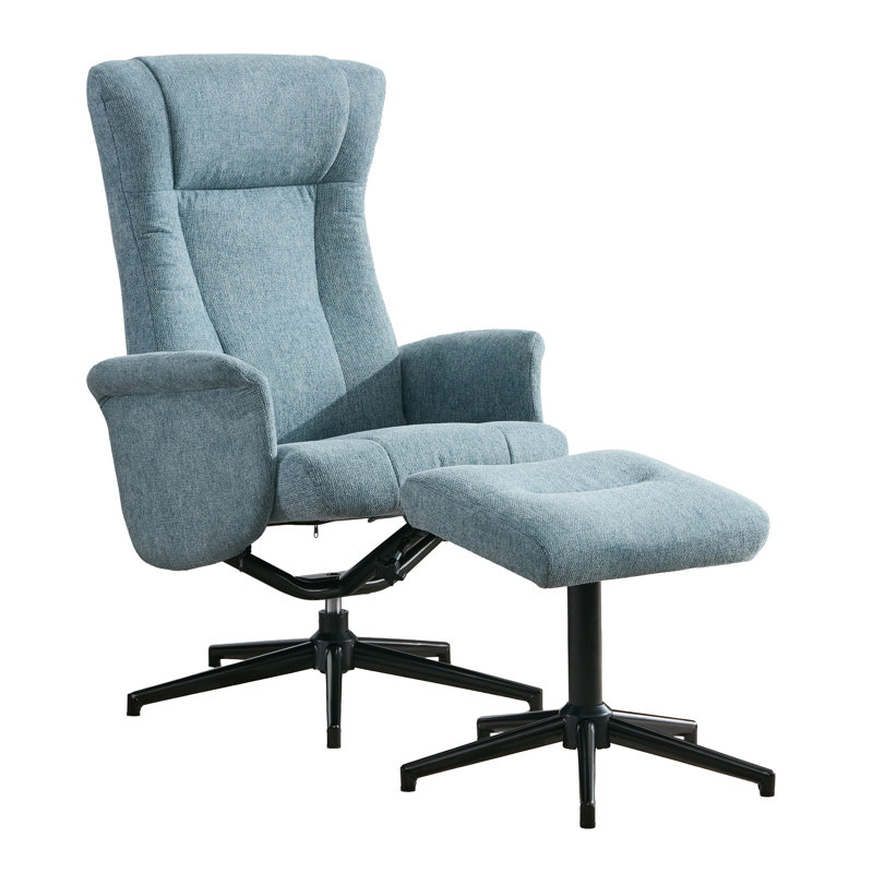 Morganti TV Chair with Stool, Blue Polyester Blend