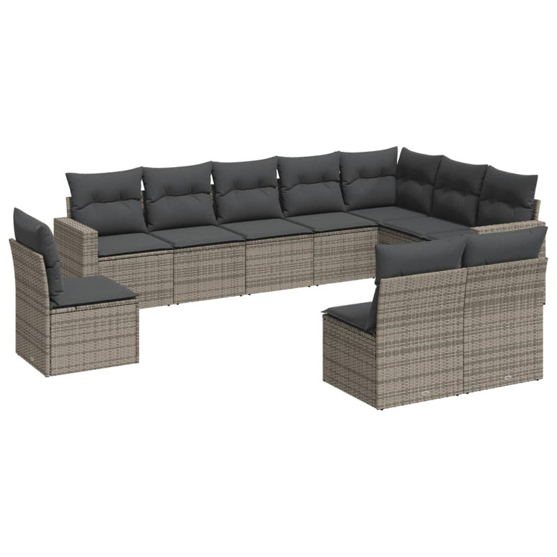 Vidaxl Garden Sofa Set Grey PE Rattan, Powder-Coated Steel, Fabric Large