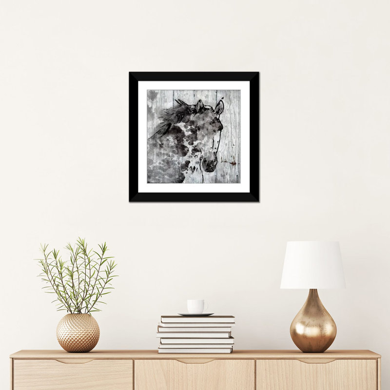 « winter cheval », impression sur toile, H 16 po x l 16 po x P 1 po, Papier d'art encadré noir, Blanc