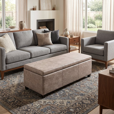 Avalon 48"W Upholstered Contemporary Rectangular Lift-Top Storage Ottoman Bench with High-Density Foam