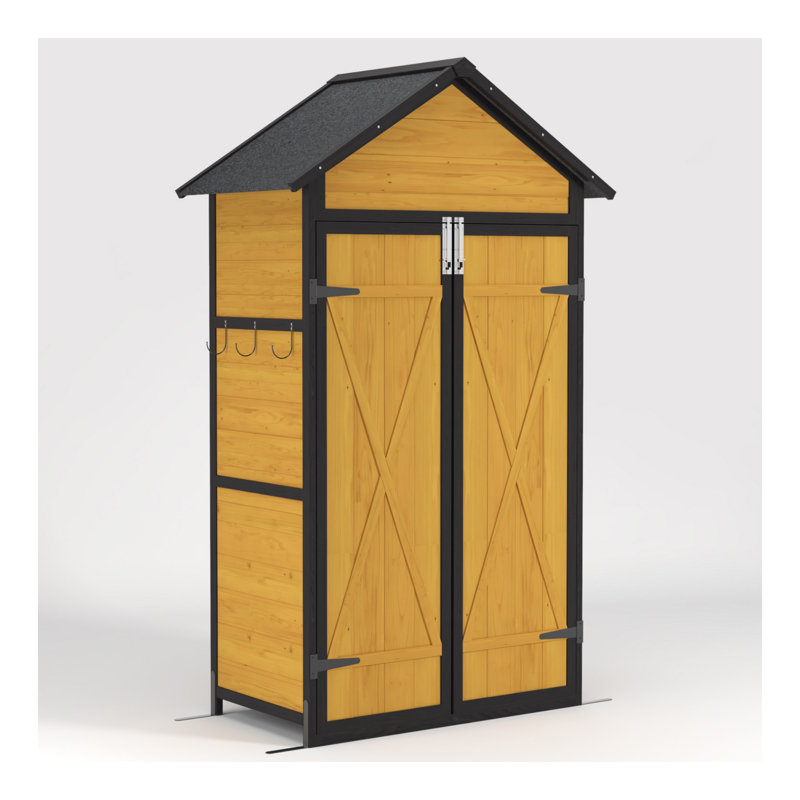 Outdoor Storage Cabinet Weatherproof Wood Storage Shed With Waterproof Roof Lockable Doors Removable Shelves Foldable Table Hooks 69 Inches Garden Tool Shed For Yard And Patio