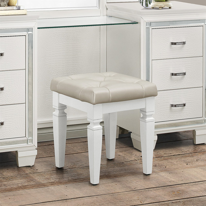 Tabouret de coiffeuse 1 pièce Modern Glam, Blanc, Blanc
