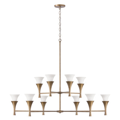 48" W x 35" H 10-Light Two-Tier Chandelier in Mystic Luster with Soft White Glass