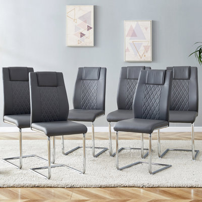 Chaises de salle à manger modernes de 6 po en similicuir gris et pu avec pieds en métal