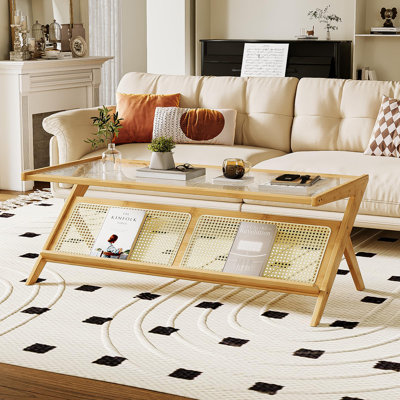 Rattan Coffee Table with Glass Top