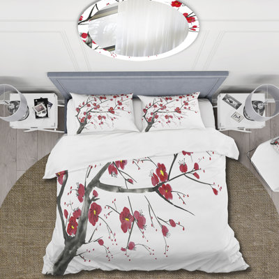 White/Red Microfiber Duvet Cover Set