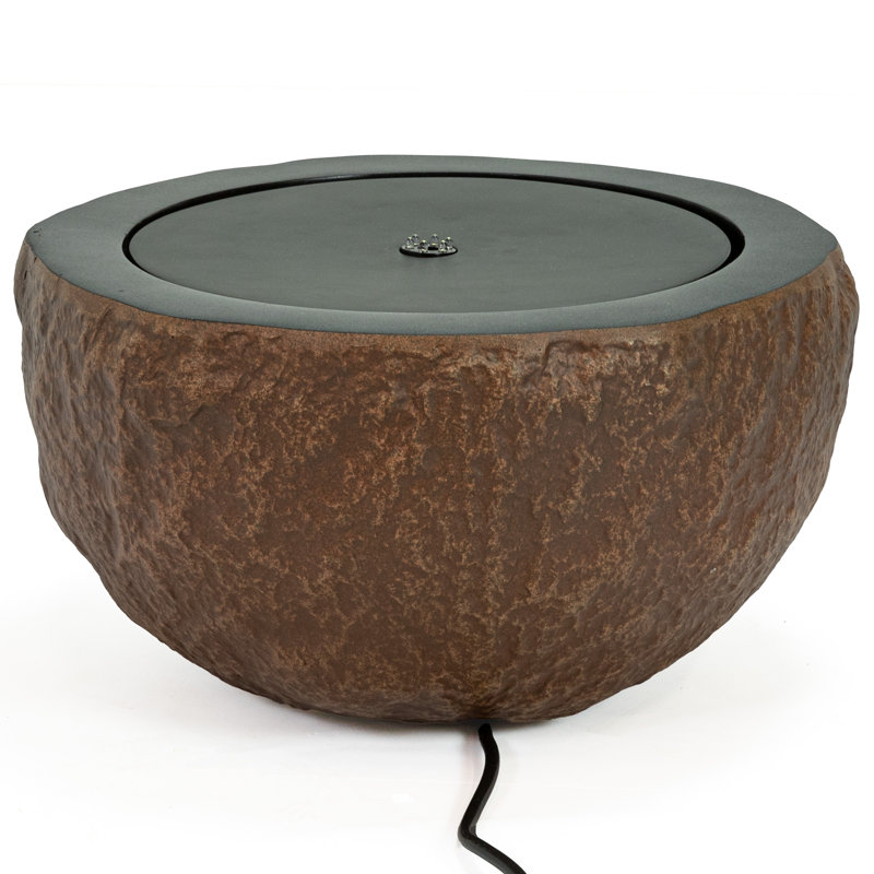 Round Bowl LED Outdoor Bubble Fountain - Brown, 10" H x 18" W x 18" D, Brown