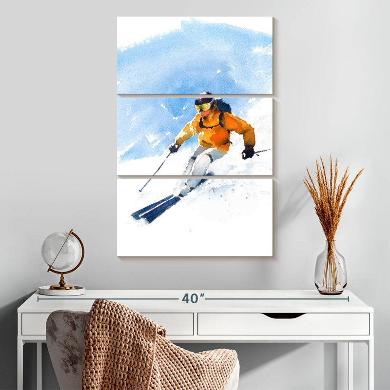 Sirci, skieur en action, H 32 po x l 20 po