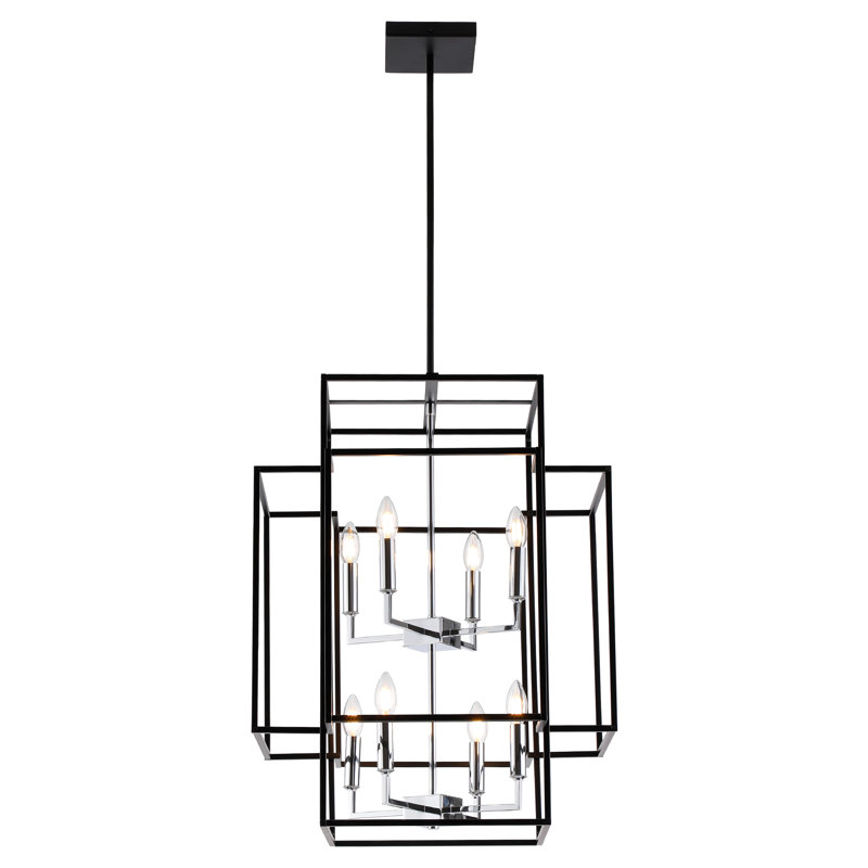 Luminaire suspendu cage 8 lumières pour escalier, Nickel, H 28 po x l 22 po x P 22 po