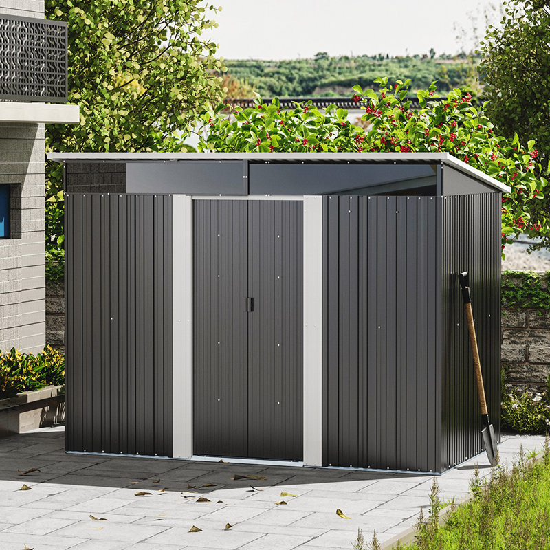 Charcoal Black Flat Roof Tool Shed