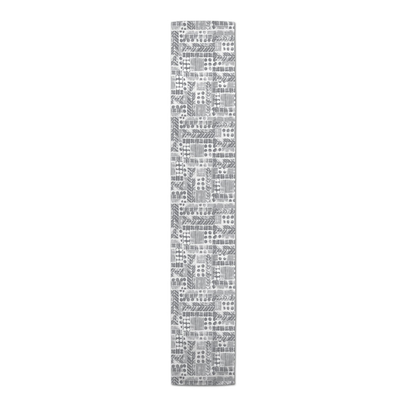 Catharien Rectangle Geometric Polyester Table Runner, 16" D x 90" L, Gray