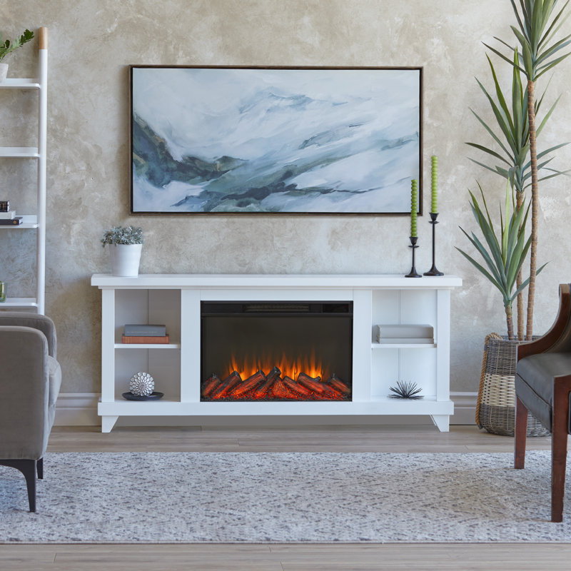 Penrose 58" TV Stand with Slim Electric Fireplace by Real Flame, White