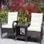 Ensemble de patio extérieur 3 pièces : canapé d'angle avec coussins beiges et table basse - Utilisation : confort et détente