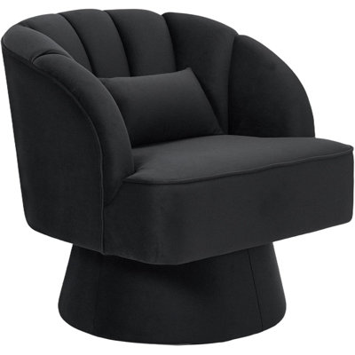 Fauteuil d'appoint pivotant à 360 ° en velours noir rembourré avec dossier rayé pour les petits espaces de salon