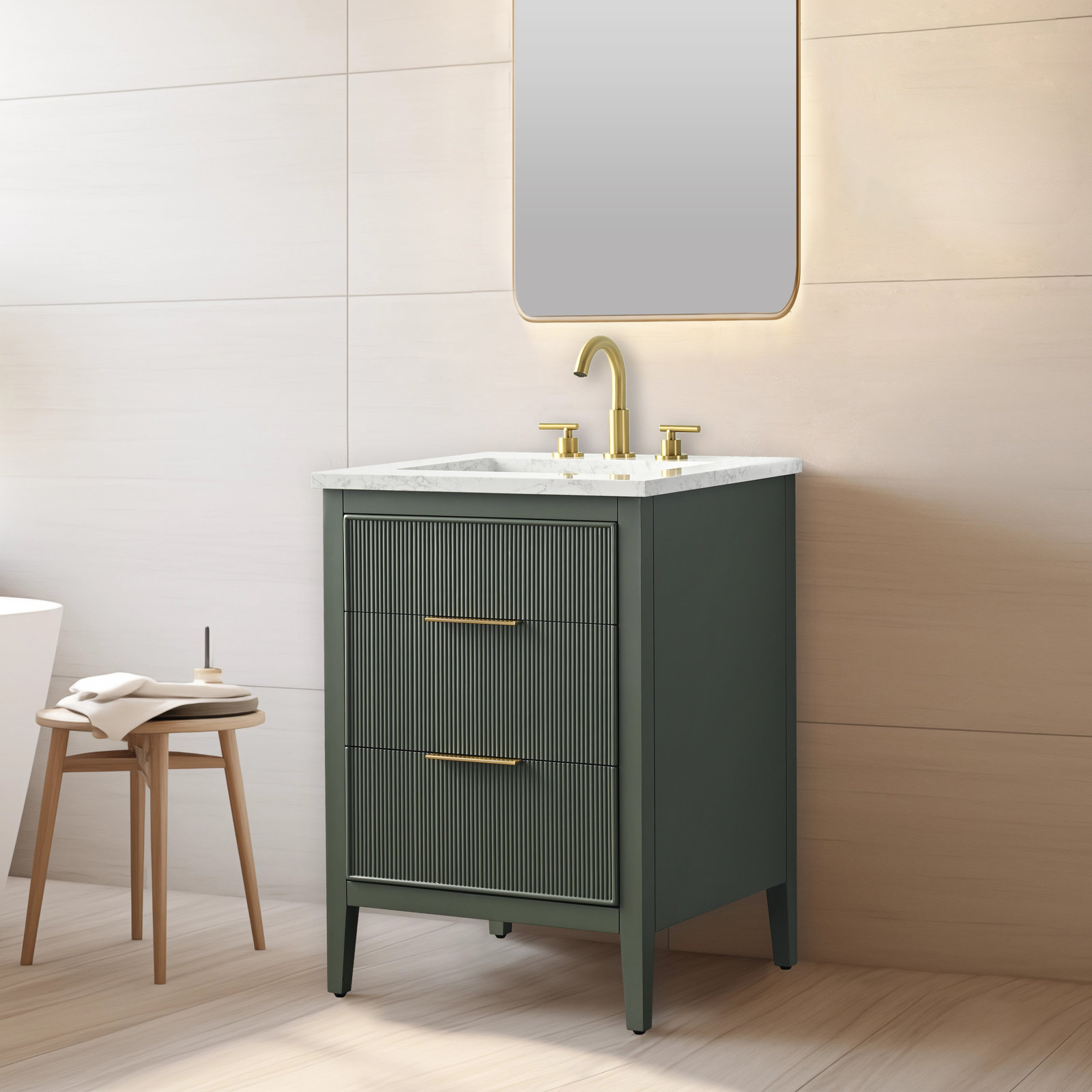 Bilroy 24" Oak Single Bathroom Vanity, Vintage Green