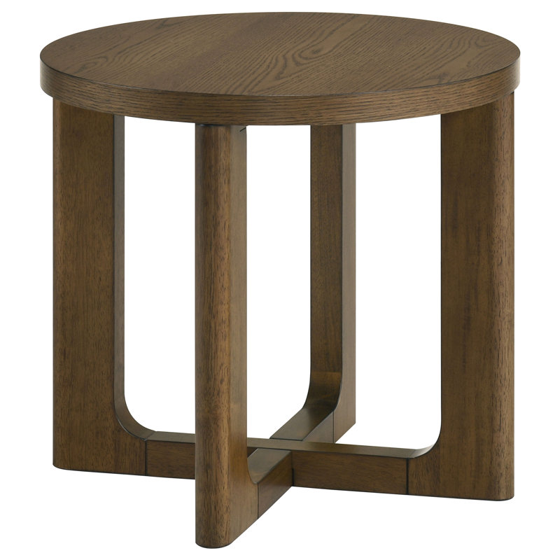 Wai Round Sculptural Wood End Table Brown, Brown