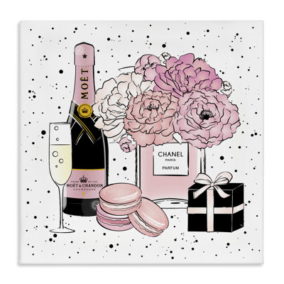 Pink Glam Celebration Fashion Dessert Champagne by Martina Pavlova - Graphic Art Print
