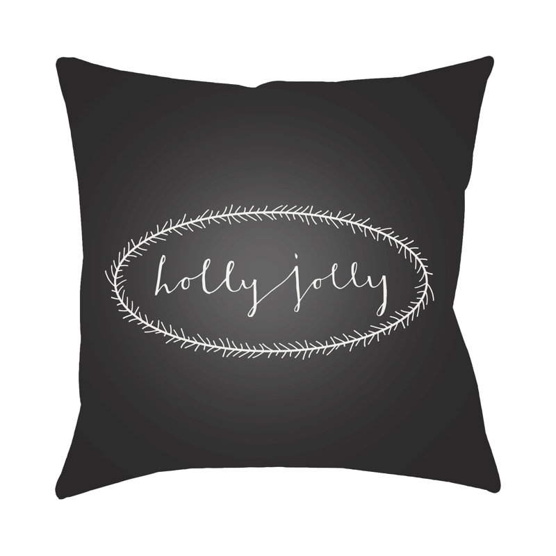 Holly Jolly Indoor/Outdoor Throw Pillow, 20" H x 20" W x 4" D, Black / White