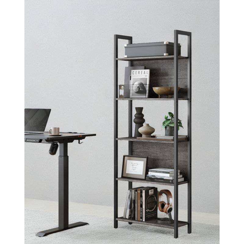 Bibliothèque Worthville, Gris anthracite / noir, (5 tablettes) H 65 po x l 24,4 po x P 9,4 po