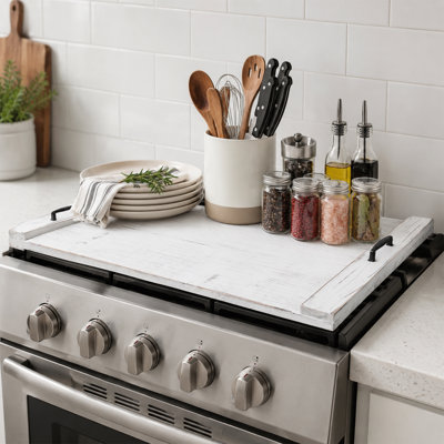 Handheld Wood Range Noodle Board Stove Top Cover, White
