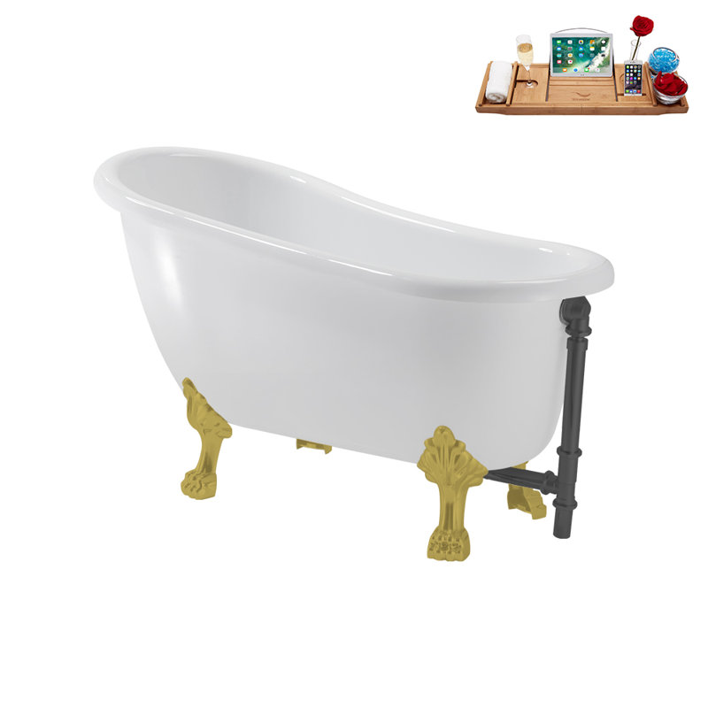 53.1'' x 25.6'' Soaking Acrylic Bathtub, Brushed Gold, Brushed Gun Metal