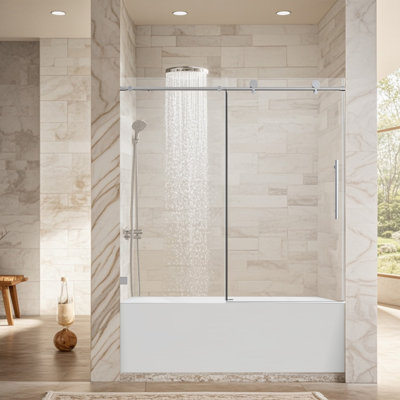 56-60" W x 60" H Frameless Single Sliding Shower Door, 5/16" Tempered Glass, Chrome, Soft-Close