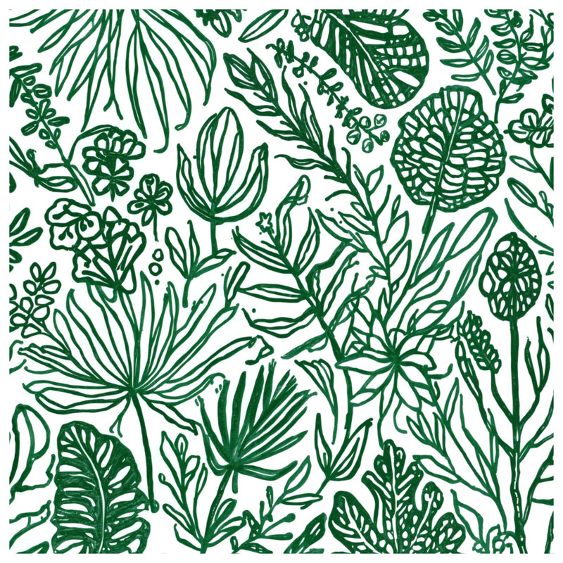 Tapisserie murale «Green Line Art Foliage» - décoration murale feuillage, 104 po H x 88 po avec 4 œillets