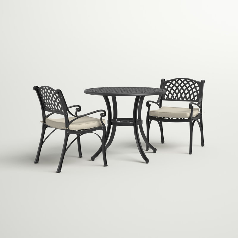 Coddington 2 - Person Patio Dining Set Umbrella Hole Included Round Table with Cushions Included, Creamy White