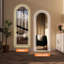 Miroir pleine longueur 65 po x 21 po à DEL arqué, à intensité variable, haute définition et antidéflagrant, debout ou fixé au mur