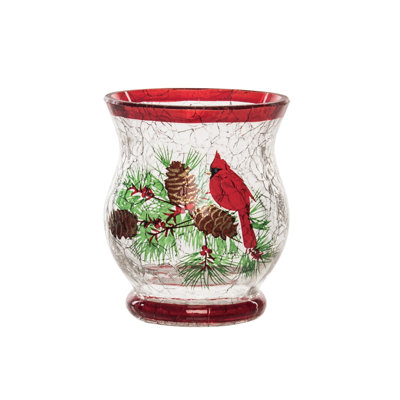 Small Glass Cardinal Hurricane Candle Holders - Elegant Tealight Holders for Christmas Decor, White Glass Tabletop and Mantel Accents, Perfect for Indoor Use, Gift Giving, and Hostess Gifts