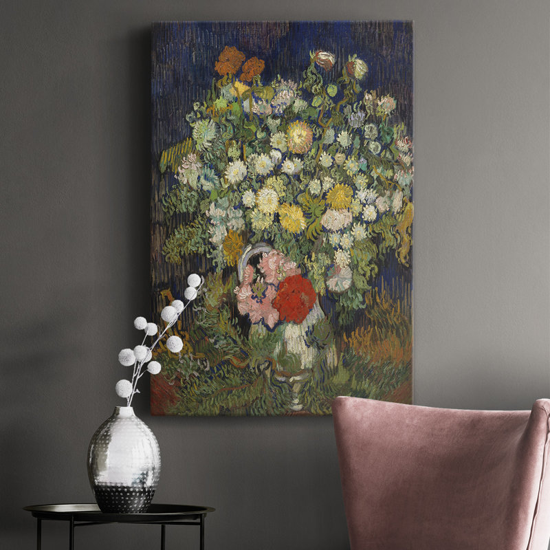 Bouquet de fleurs dans un vase - peinture sur toile tendue, H 48 po x l 32 po x P 1 po
