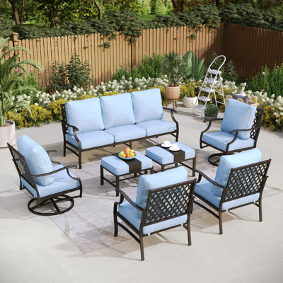 Ensemble de conversation de patio pour 9 personnes avec 2 fauteuils pivotants Akadian