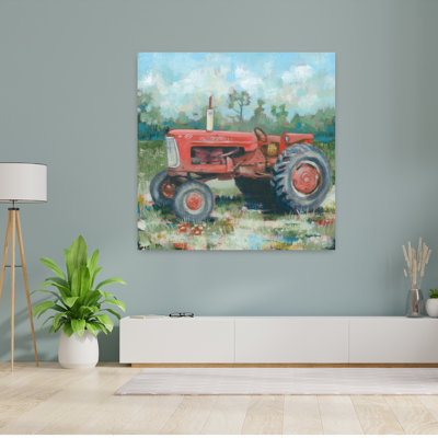 «Red Tractor Abstract Contemporary Landscape Nature», art mural