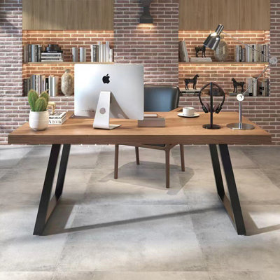 Brown+Black Rectangular Solid Wood+Iron desk