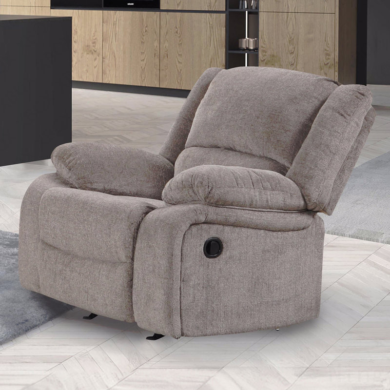 Fauteuil inclinable oscillant brun foncé avec accoudoirs coussinés, entièrement rembourré, Gris chenille