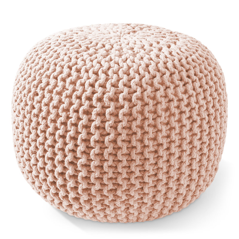  Casafield Round Pouf Ottoman, Cotton Knit Upholstered Footrest - Light Pink, Light Pink